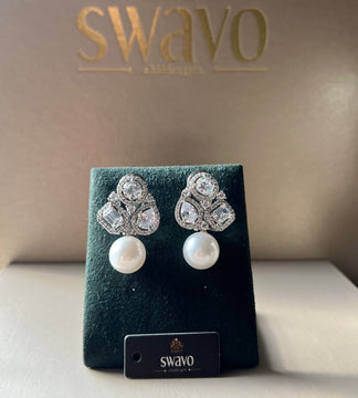 Asymmetric Crystal & Pearl Stud Earrings