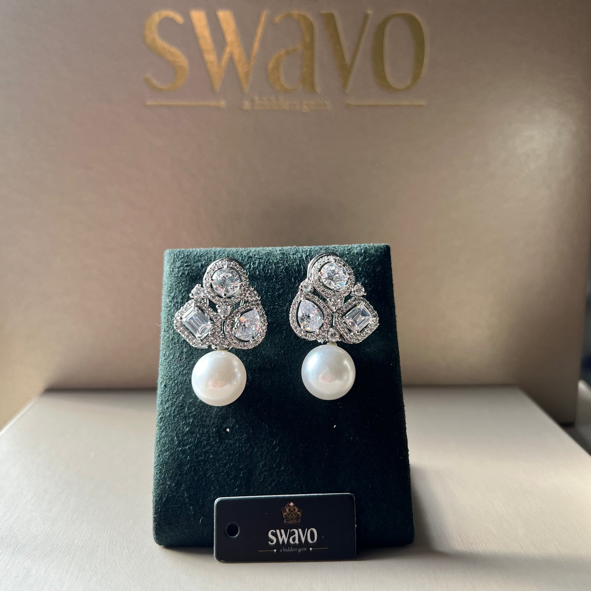 Asymmetric Crystal & Pearl Stud Earrings
