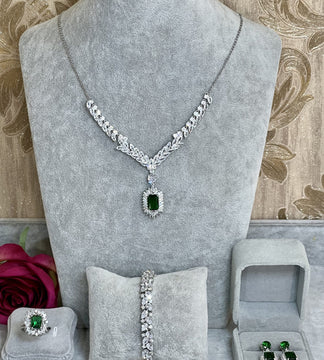 Emerald Square Necklace Palladium Plated CZ Set image 3