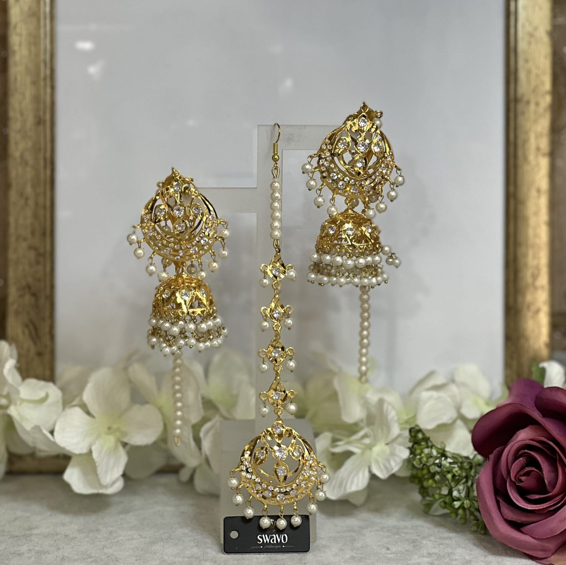 Ari Gold Leaf Jhumka and Tikka Duo image 0