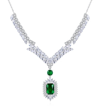 Emerald Square Necklace Palladium Plated CZ Set image 1