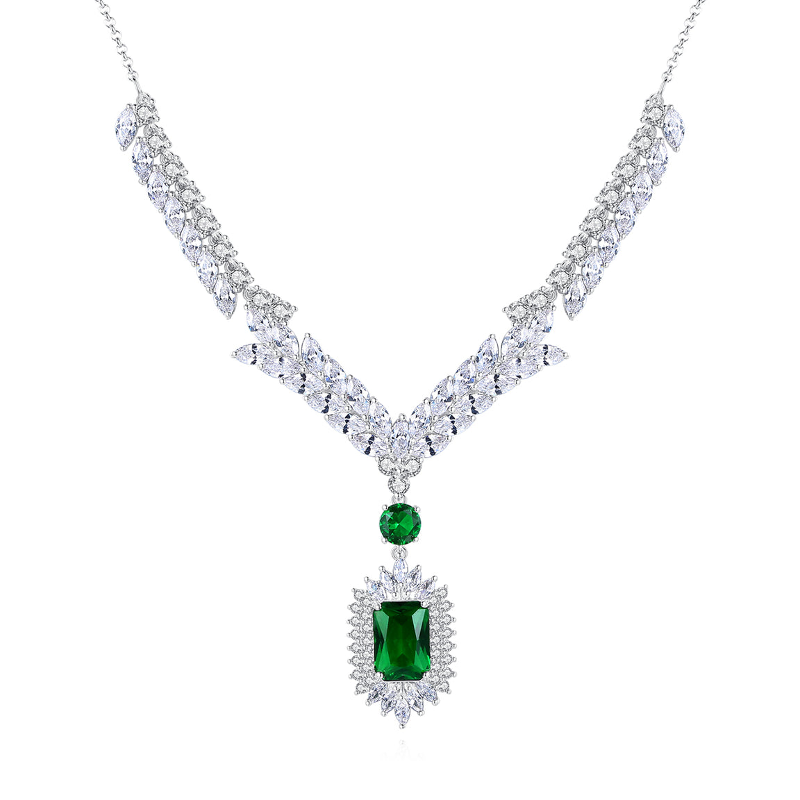 Emerald Square Necklace Palladium Plated CZ Set image 1