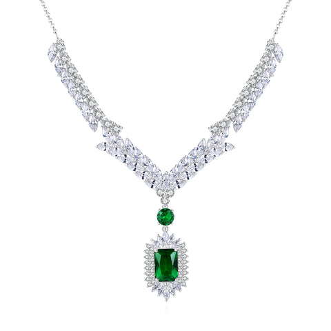 Emerald Square Necklace Palladium Plated CZ Set image 1