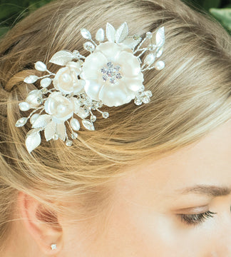 Ivory & Co Winter Rose Silver & Pearl Clip