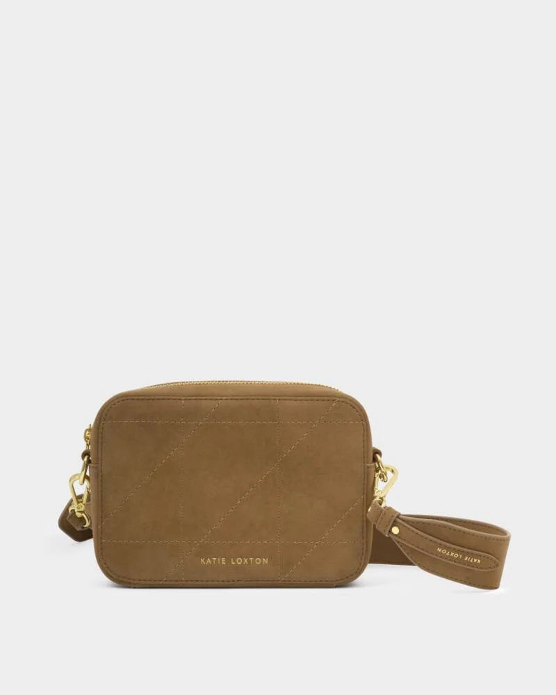 Katie Loxton Avery Small Crossbody Bag in Caramel Quilted Suedette