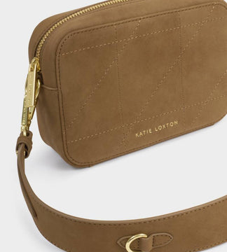 Katie Loxton Avery Small Crossbody Bag in Caramel Quilted Suedette