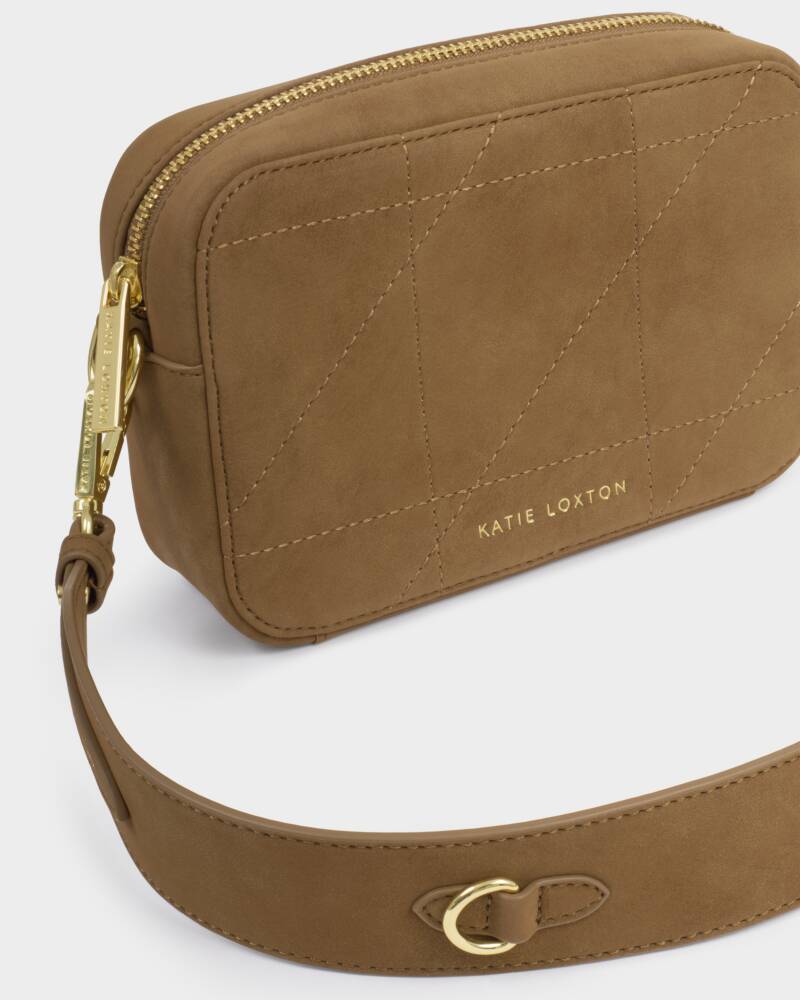 Katie Loxton Avery Small Crossbody Bag in Caramel Quilted Suedette
