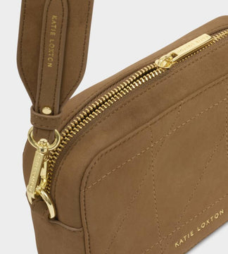 Katie Loxton Avery Small Crossbody Bag in Caramel Quilted Suedette