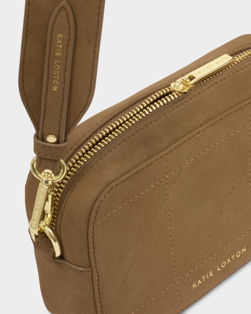 Katie Loxton Avery Small Crossbody Bag in Caramel Quilted Suedette
