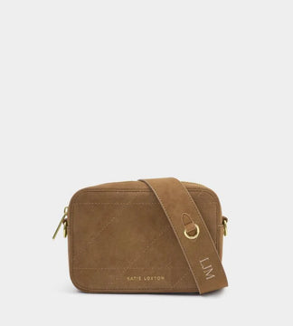 Katie Loxton Avery Small Crossbody Bag in Caramel Quilted Suedette