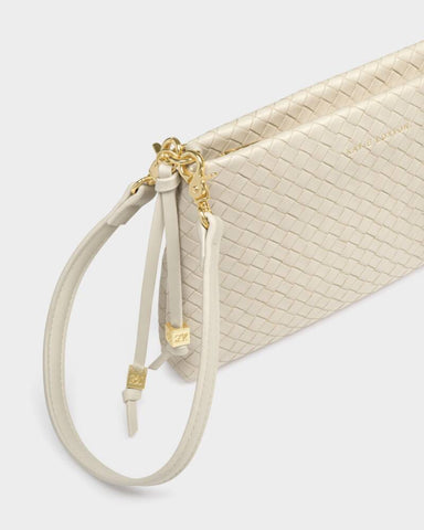 Katie Loxton Nova Small Woven Shoulder Bag In Oyster