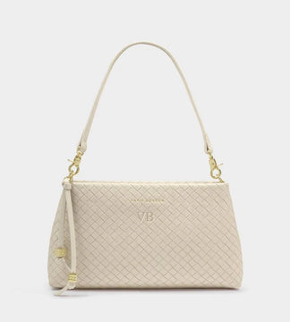 Katie Loxton Nova Small Woven Shoulder Bag In Oyster