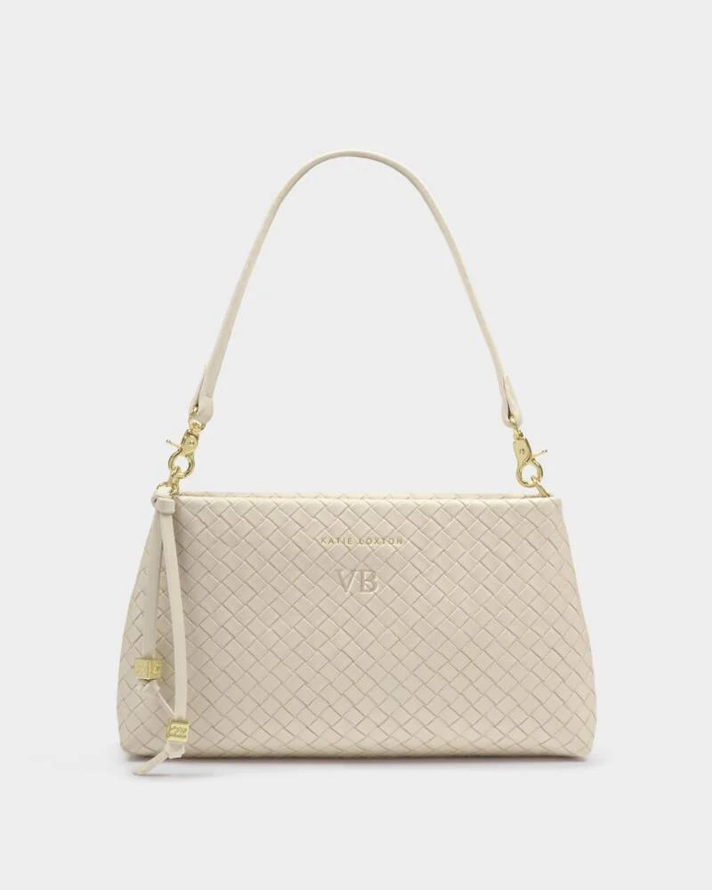 Katie Loxton Nova Small Woven Shoulder Bag In Oyster