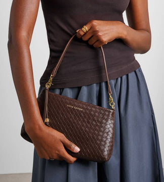 Katie Loxton Nova Small Woven Shoulder Bag In Dark Chocolate