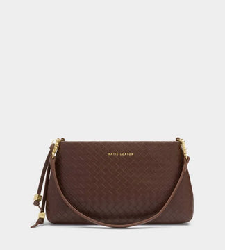 Katie Loxton Nova Small Woven Shoulder Bag In Dark Chocolate