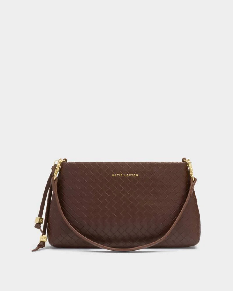 Katie Loxton Nova Small Woven Shoulder Bag In Dark Chocolate