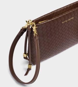 Katie Loxton Nova Small Woven Shoulder Bag In Dark Chocolate