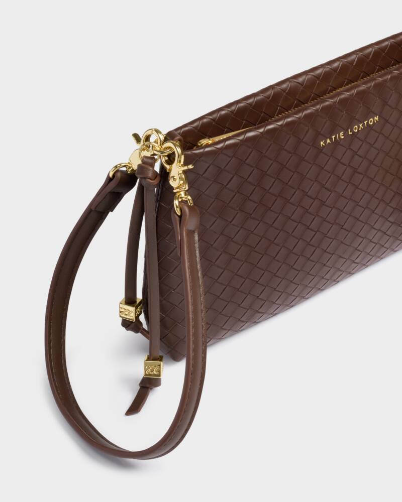 Katie Loxton Nova Small Woven Shoulder Bag In Dark Chocolate