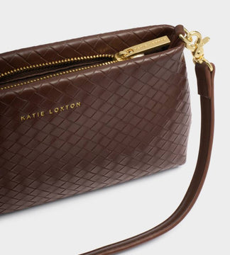 Katie Loxton Nova Small Woven Shoulder Bag In Dark Chocolate