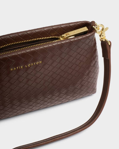 Katie Loxton Nova Small Woven Shoulder Bag In Dark Chocolate