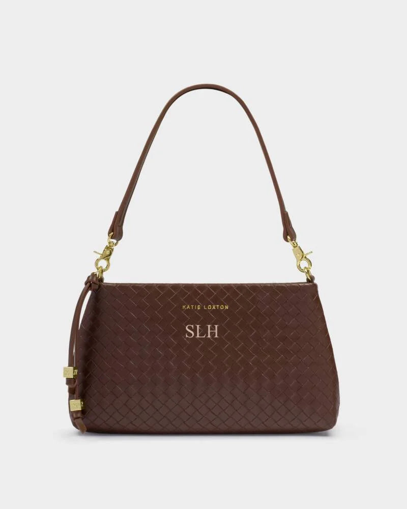 Katie Loxton Nova Small Woven Shoulder Bag In Dark Chocolate
