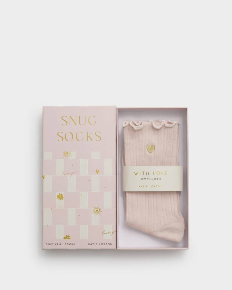 Katie Loxton Gift Boxed Frilly Socks In Blush Pink