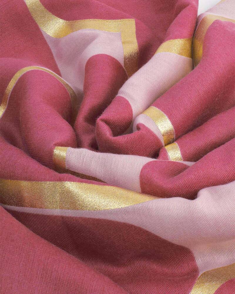 Katie Loxton Printed Foil Scarf Heart In Raspberry Pink & Gold