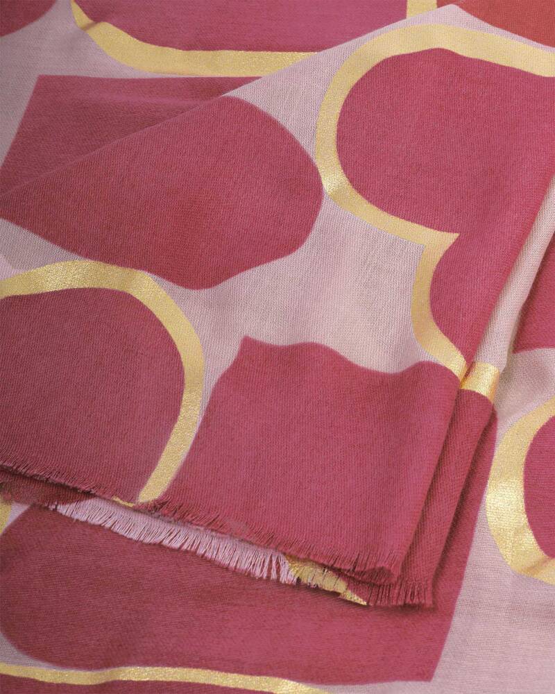Katie Loxton Printed Foil Scarf Heart In Raspberry Pink & Gold
