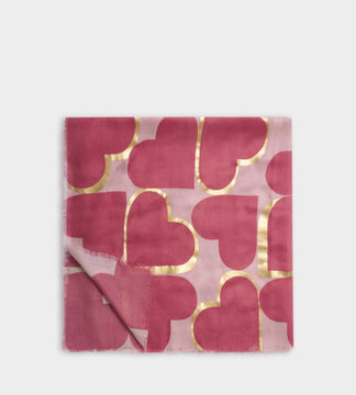 Katie Loxton Printed Foil Scarf Heart In Raspberry Pink & Gold