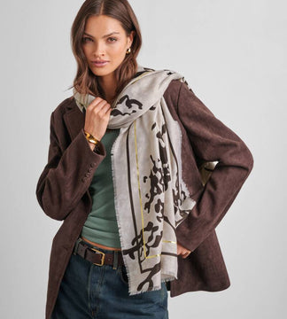 Katie Loxton Printed Foil Scarf Animal Print In Light Taupe